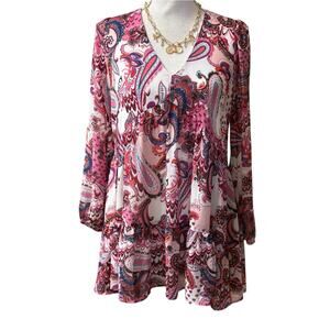 Melloday Paisley Pink Mini Baby Doll Mini Dress XS